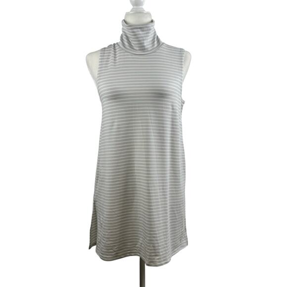 Garnet Hill Striped Turtleneck Tunic Top Sleeveless Small Tencel Preppy Office - Picture 1 of 12